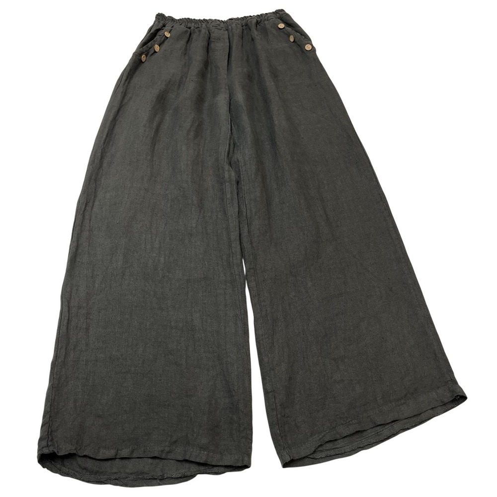 Liabella Pants Charcoal Gray Linen Wide Leg Pull On Capsule Coastal Lagenlook